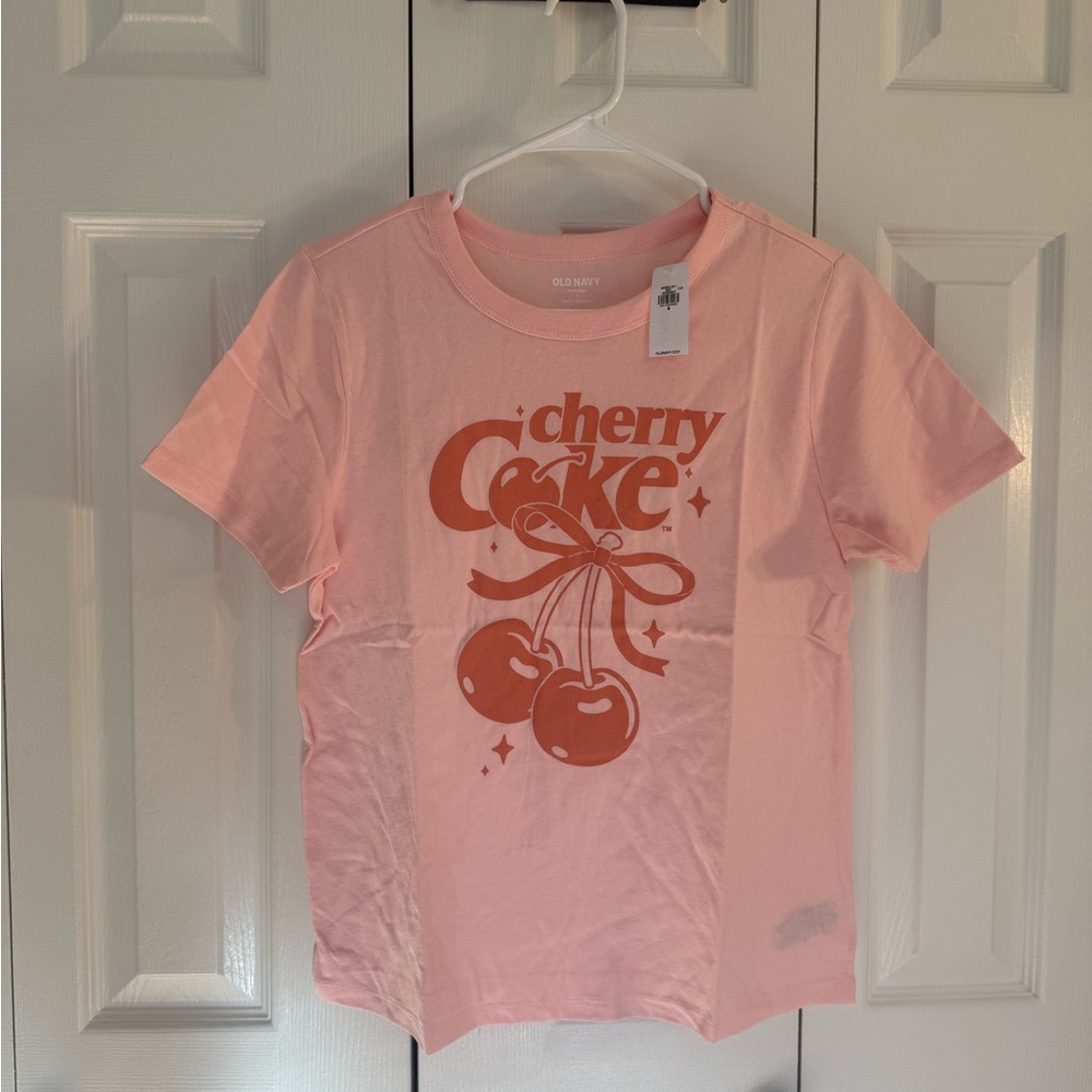 Old Navy Pink Tee with Orange Cherry Coke Graphic